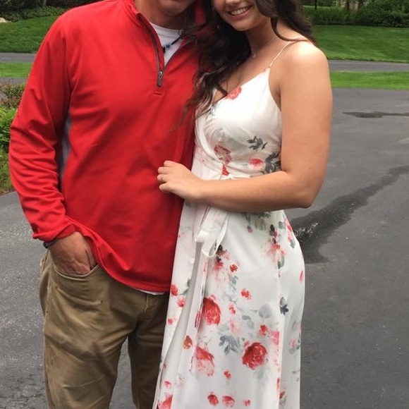 white with red/pink flower pattern maxi dress - Picture 3 of 3